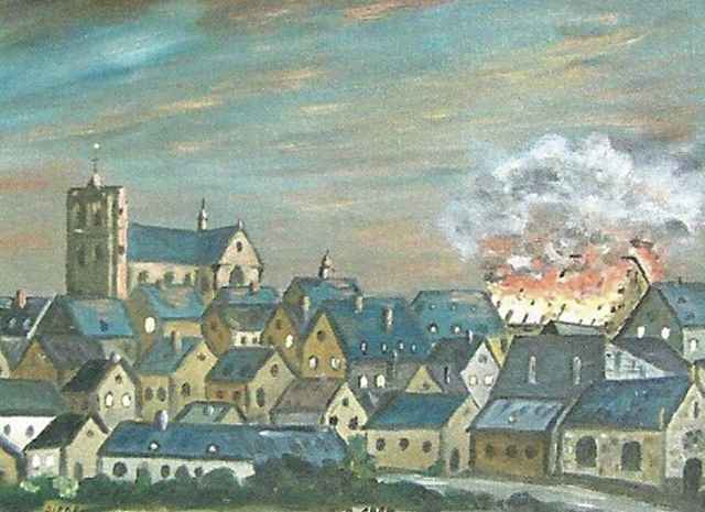 Der Brand des Marstalls in einem Gemälde